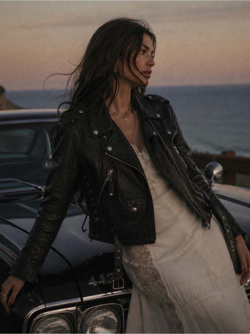 AllSaints Sarana Black Leather Moto Jacket Corset Sides Size 6